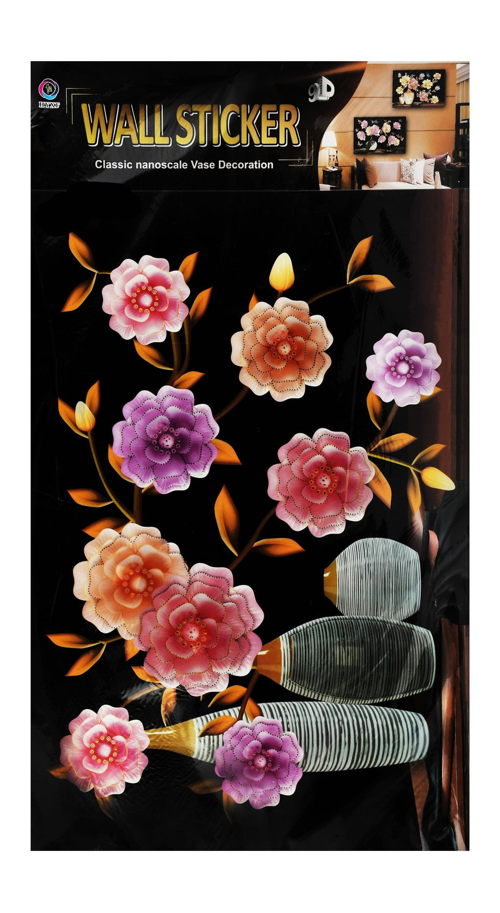 HYXF Assorted Flowers & Vase Print 9D Wall Stickers