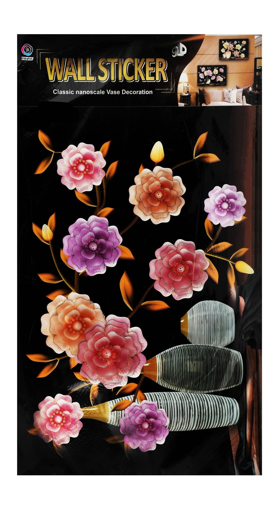 HYXF Assorted Flowers & Vase Print 9D Wall Stickers