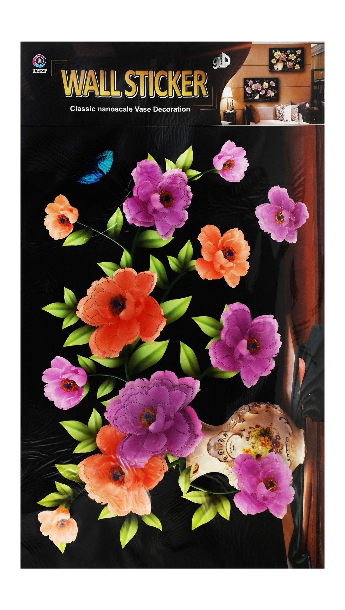 HYXF Assorted Flowers & Vase Print 9D Wall Stickers