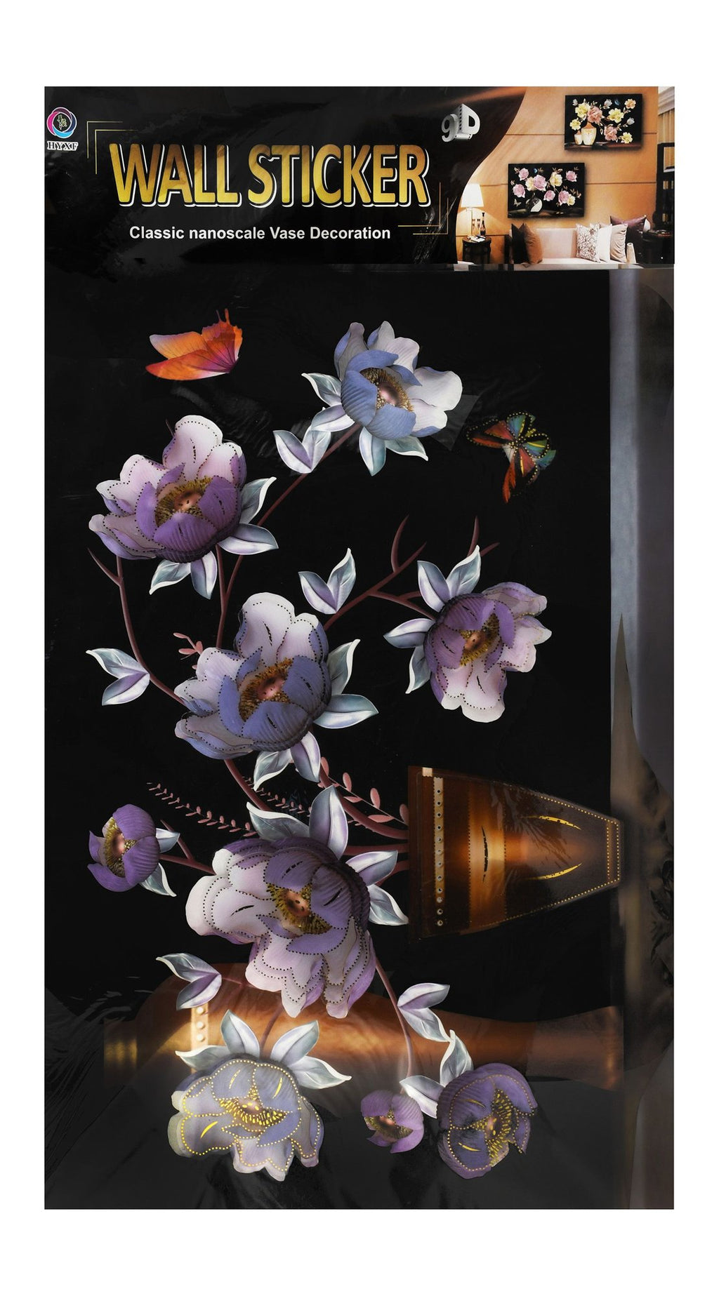 HYXF Assorted Flowers & Vase Print 9D Wall Stickers