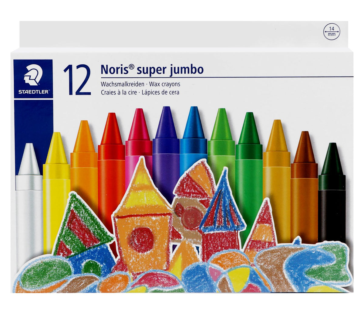 Staedtler Super Jumbo Wax Crayons – 12 Colors, 14 mm