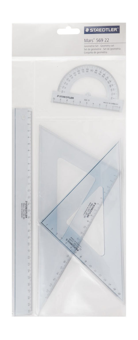 Staedtler Geometry Set – Ruler 30 cm, 2 Set Squares 26 cm & Protractor