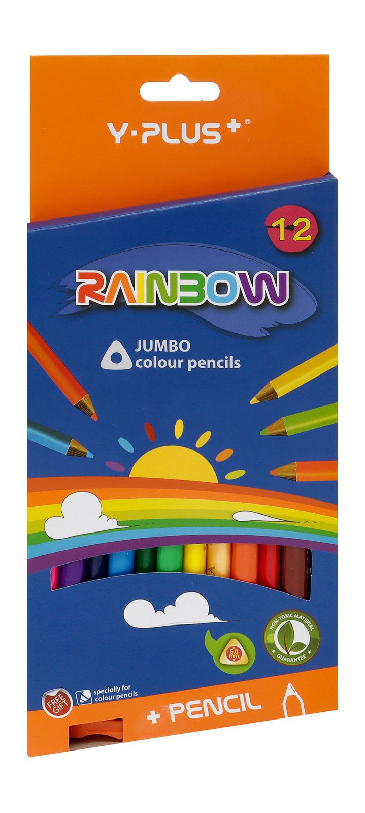 Y-Plus Jumbo Colored Pencils – 12 Colors + Sharpener