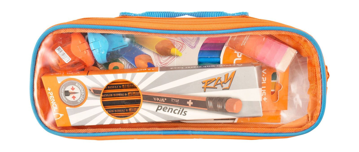 Y-Plus Plastic Pencil Case with Stationery Set