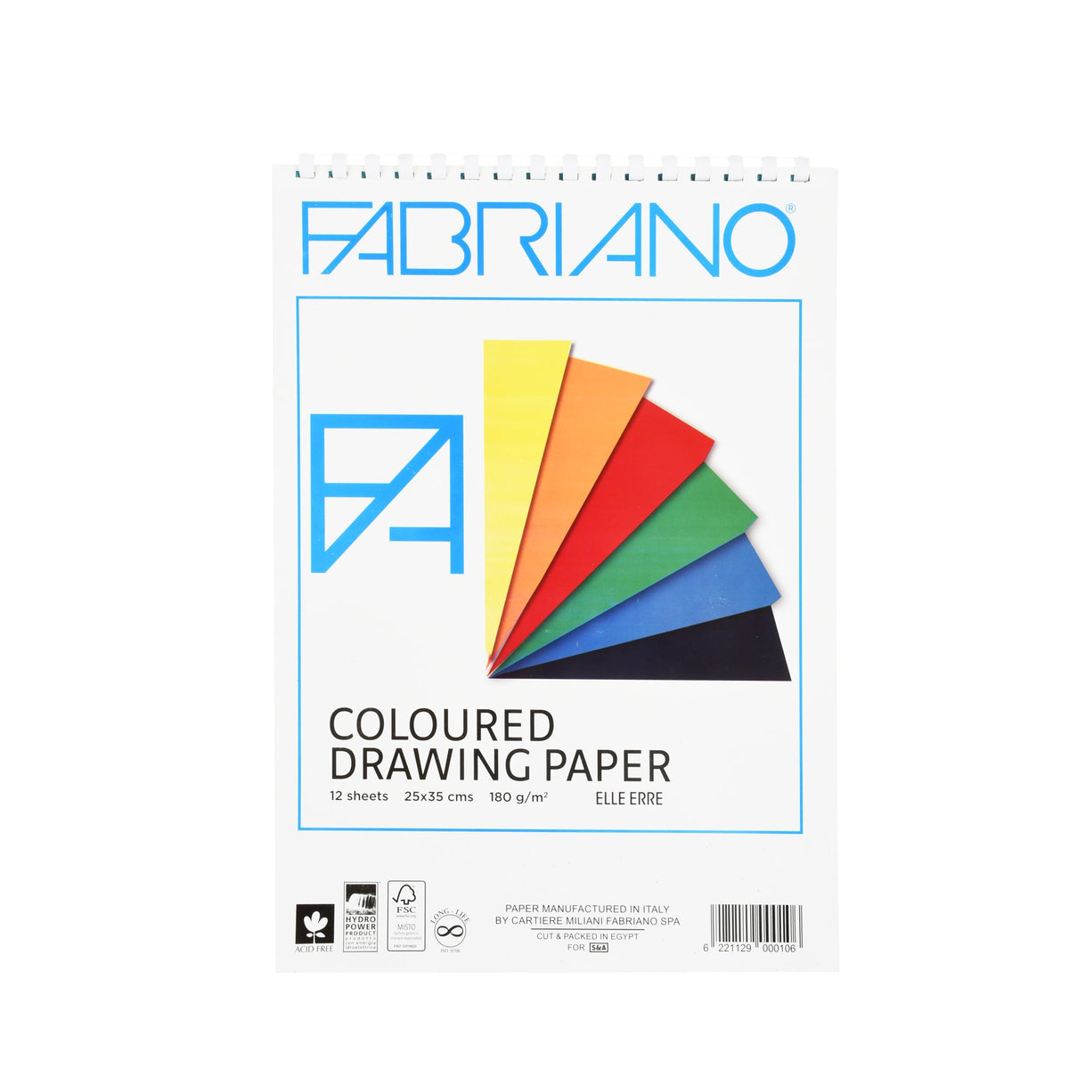 Fabriano Coloured Drawing Paper 25 × 35 cm – 12 Sheets, 180 g