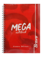 Bravo Mega Pink Spiral 6 Subject Lined Notebook – 242 Sheets