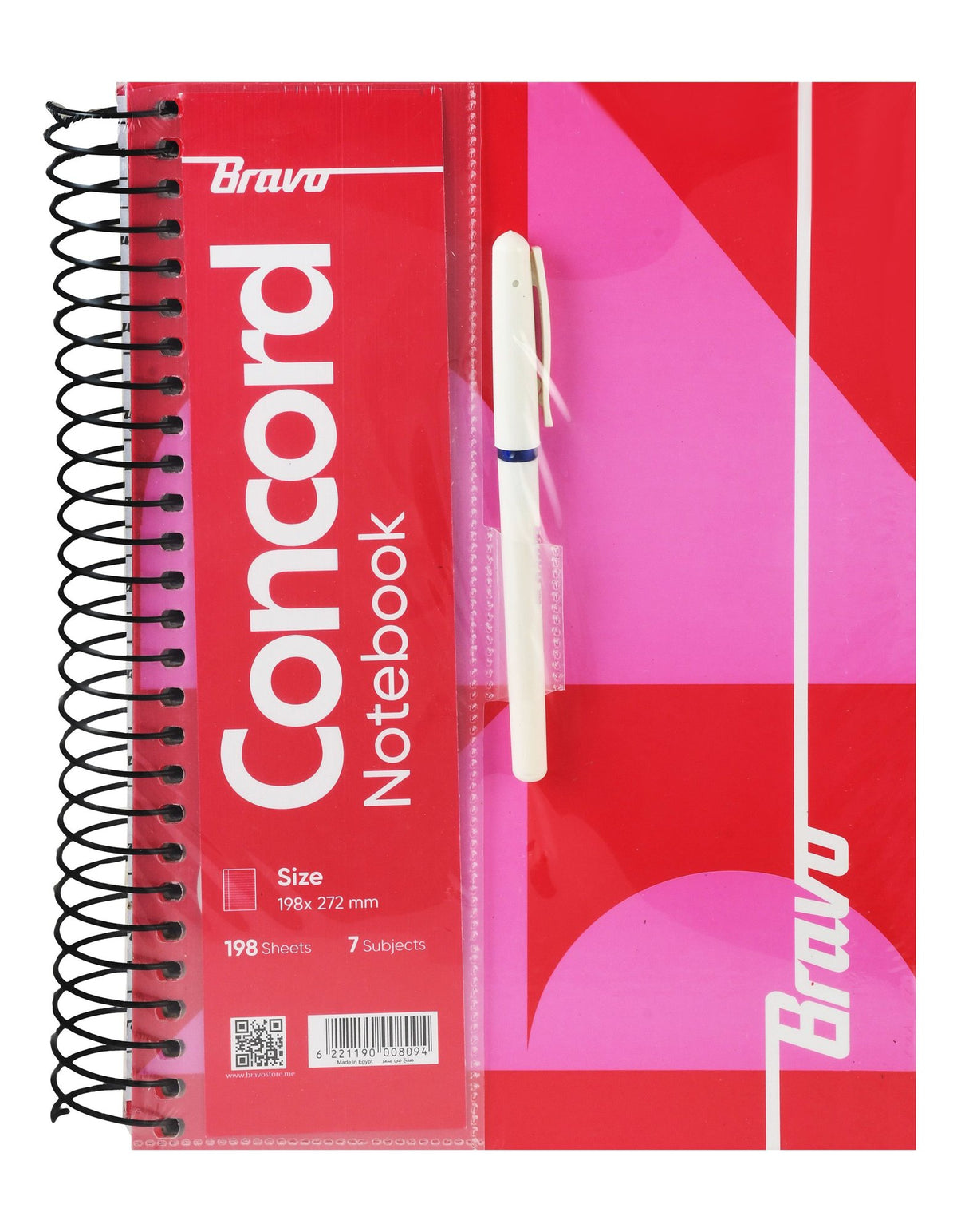 Bravo Concord Spiral 7 Subject Notebook with Pen – 198 Sheets