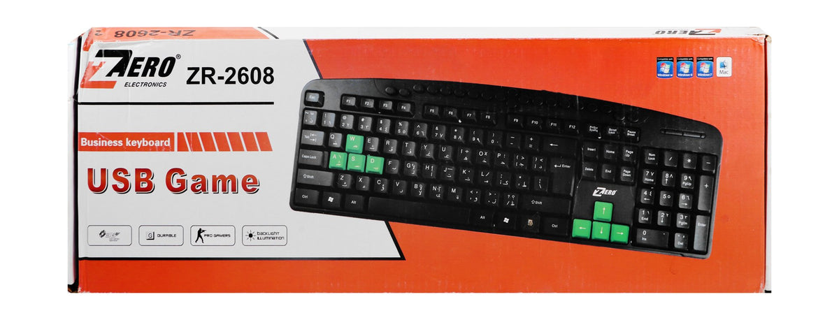 Zero ZR-2608 USB Keyboard – Black & Red, EN Keyboard
