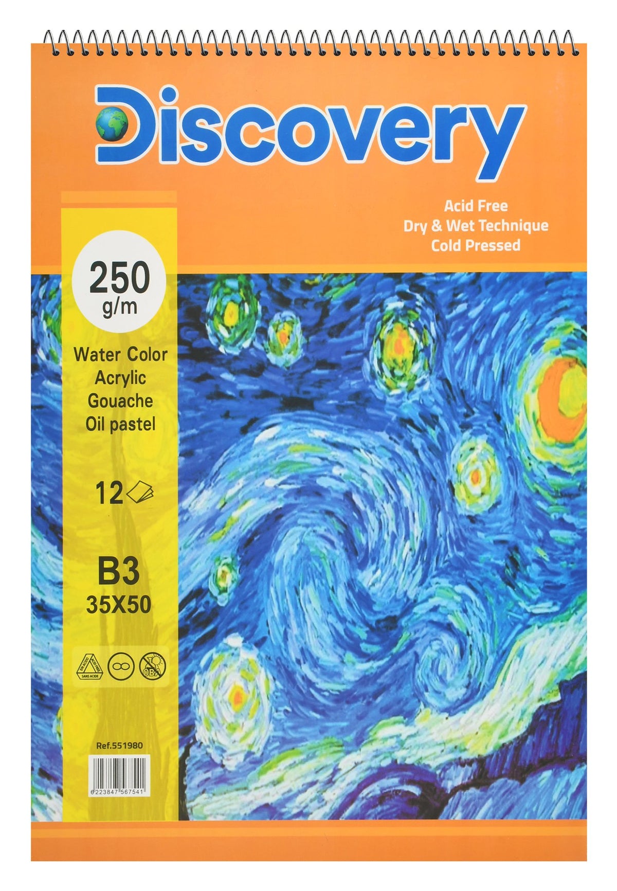 Discovery B3 Blue & Orange Printed Spiral Sketchbook – 12 Sheets