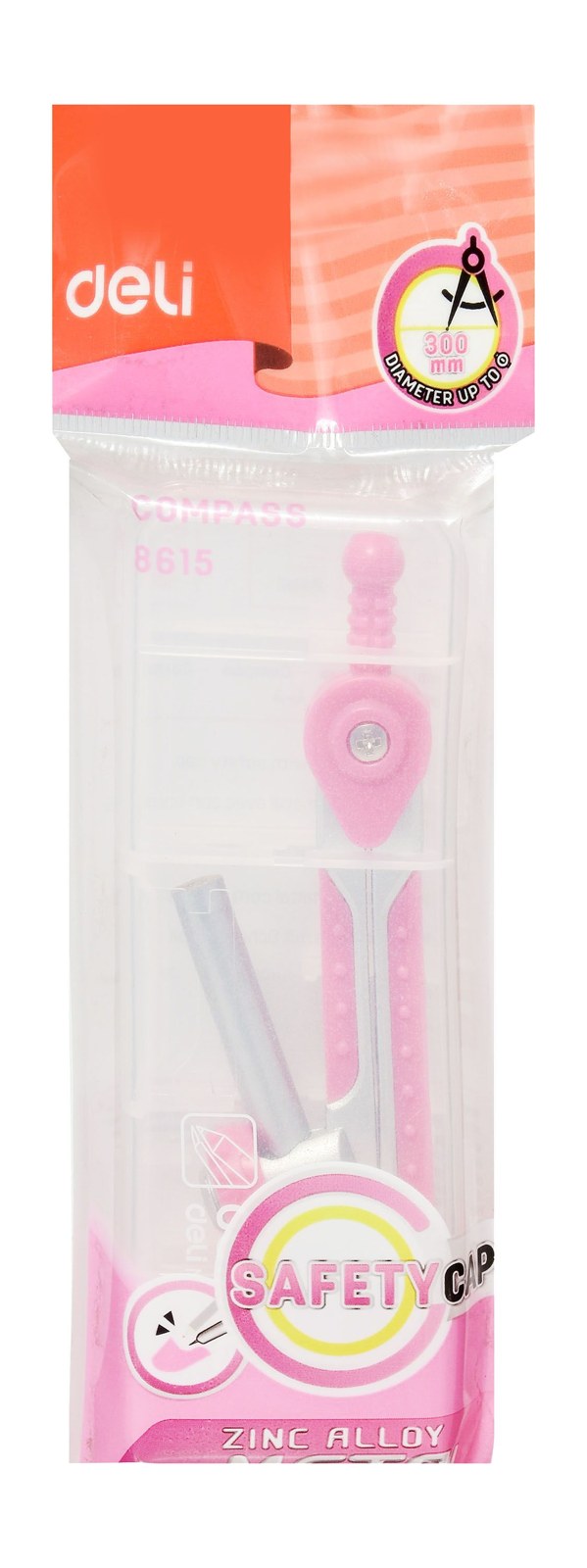 Pink & White Metal Compass with Cap & Pencil