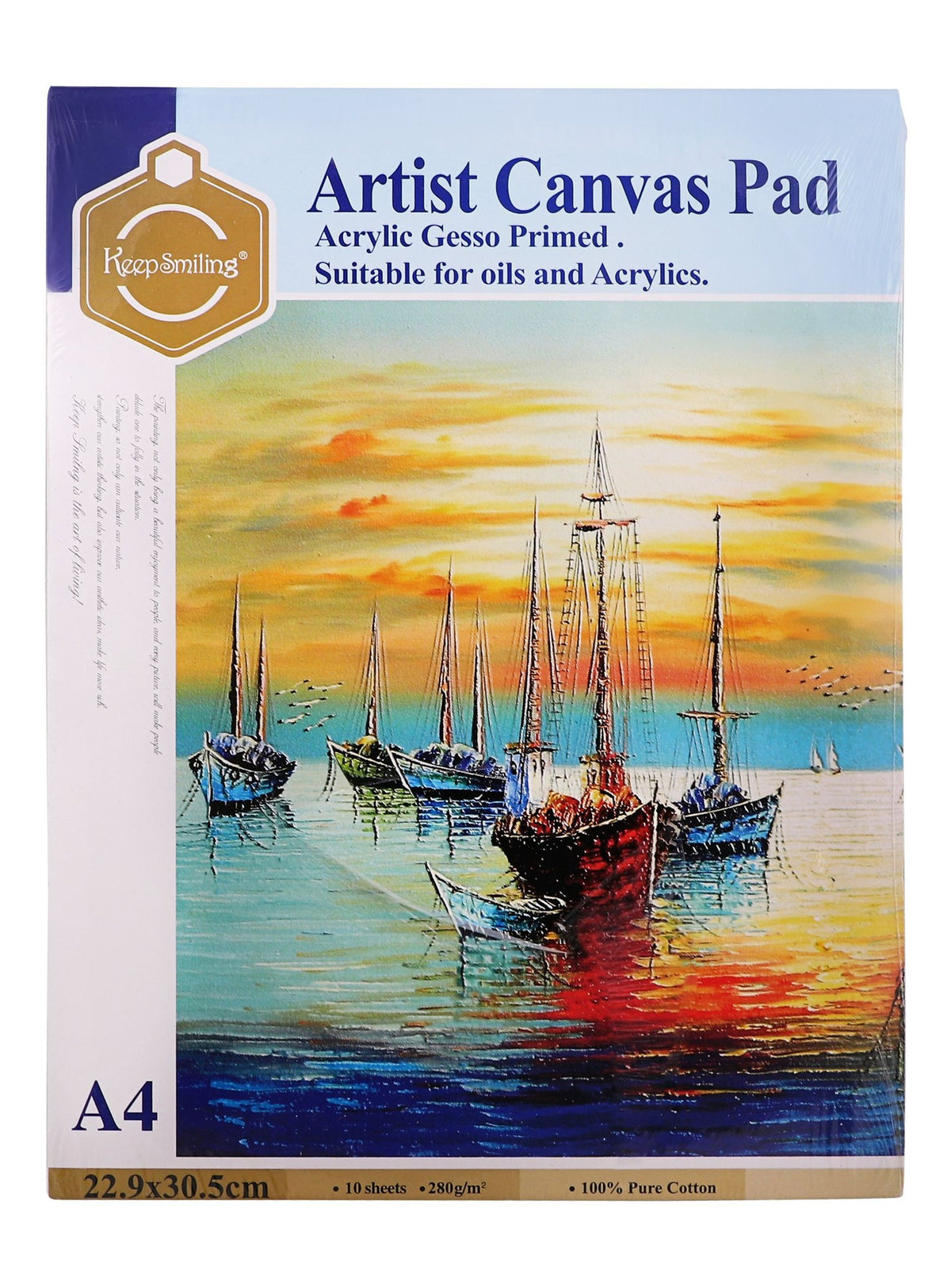 Keep Smiling A4 Cotton Artist Canvas Pads – 10 Sheets