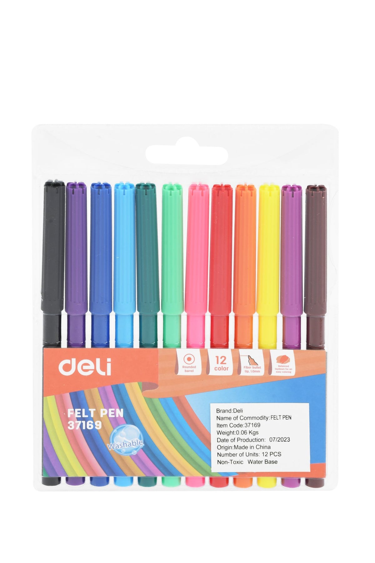 Deli Felt-Tip Colour Pens – 12 Colours
