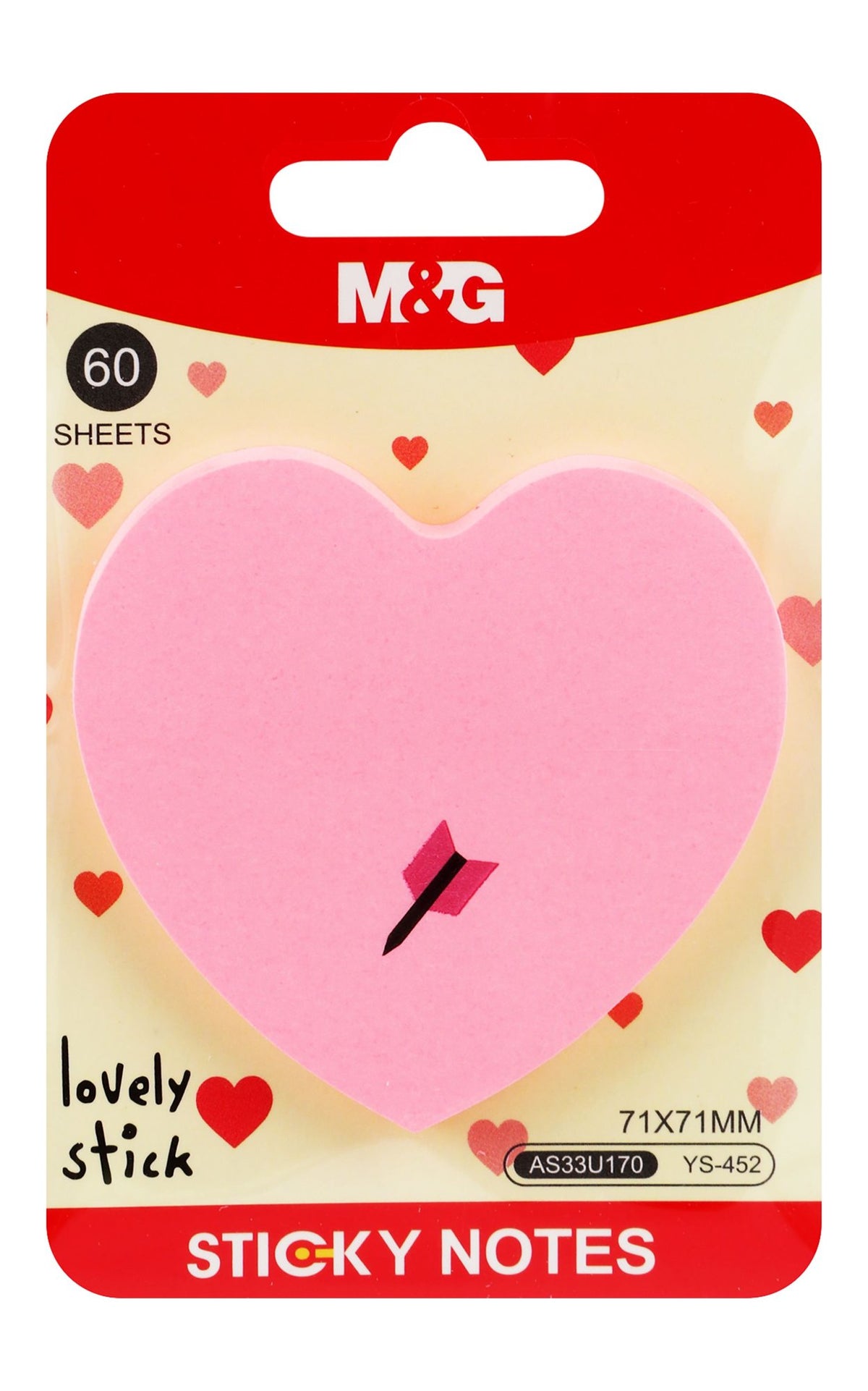 M&G Pink Heart Shaped Sticky Notes – 71x71mm