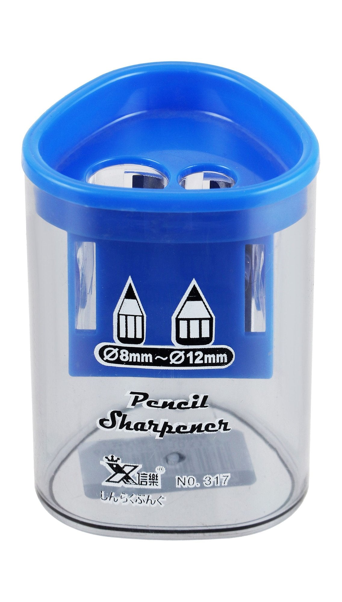 Xinle Clear & Blue 8-12mm 2 Hole Pencil Sharpener