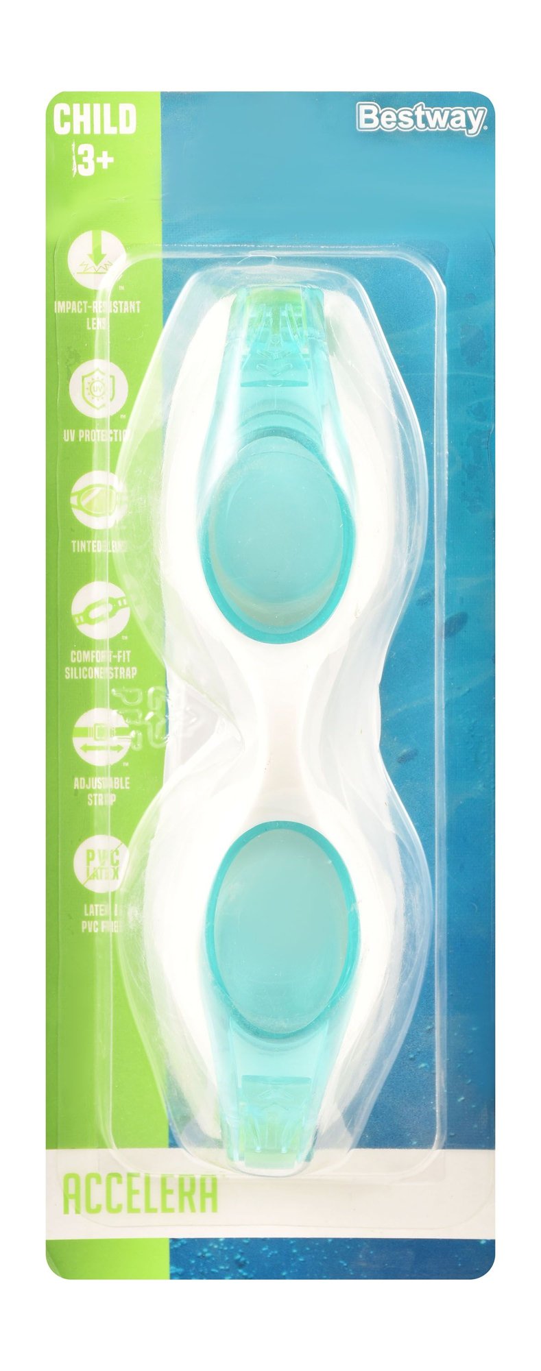 Bestway Accelera Green & White Swimming Goggles for Kids