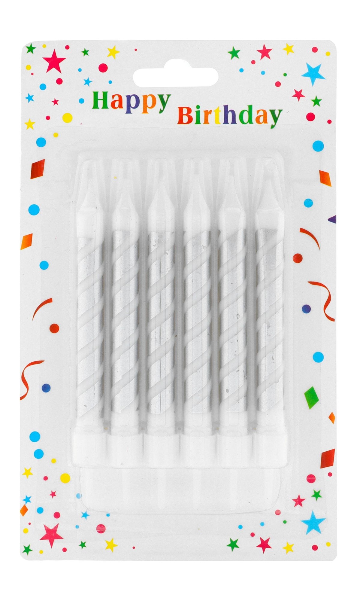 White & Silver Birthday Candles with Holders