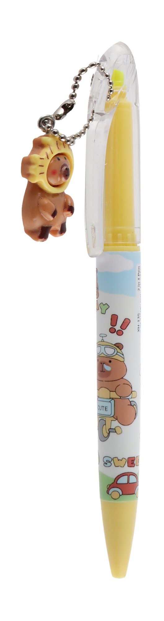 2in1 0.7mm Pink Ink Marker & Blue Ink Pen with Teddy Bear Shaped Tip