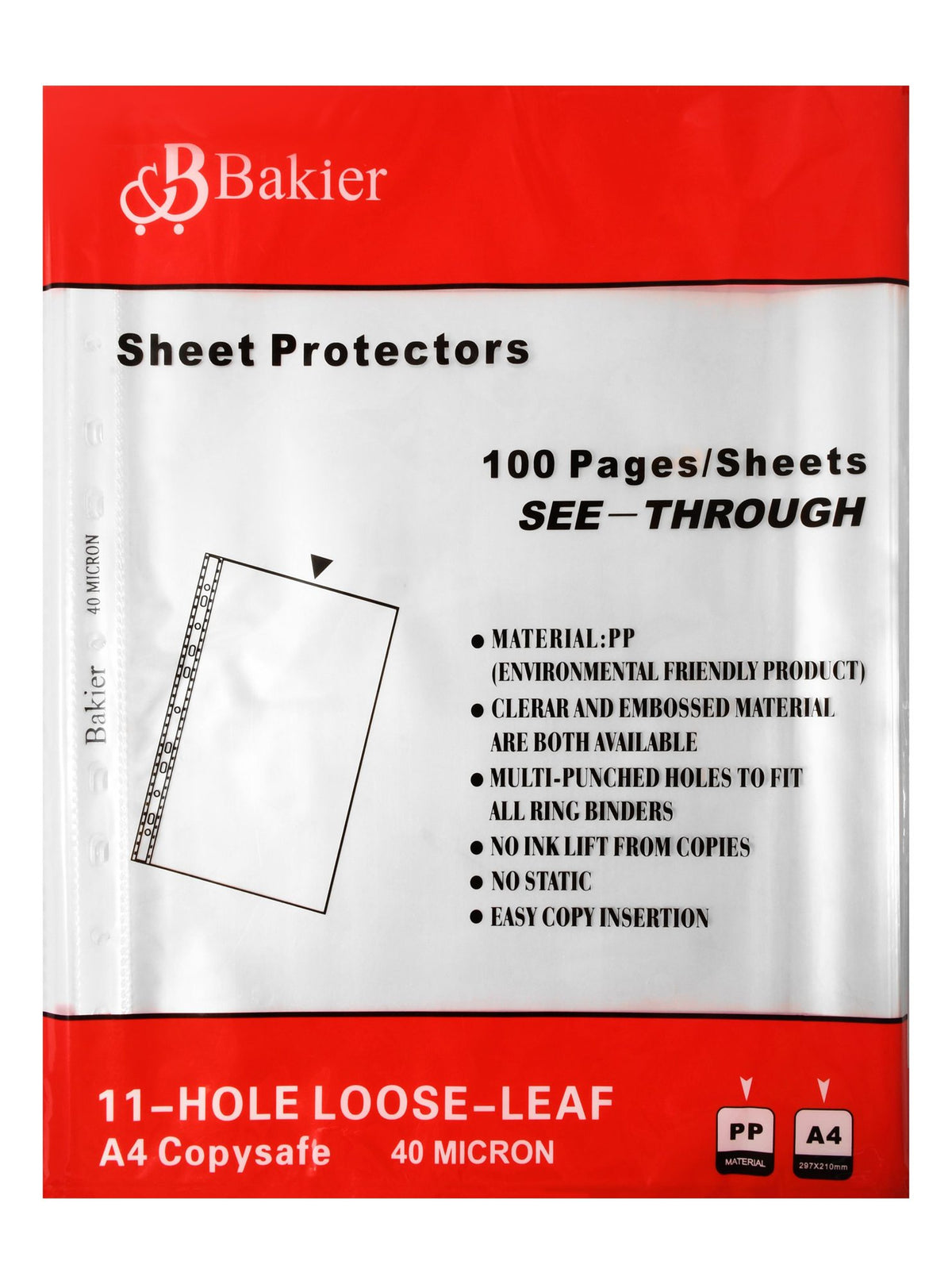 Bakier A4 Clear 11-Hole Sheet Protectors