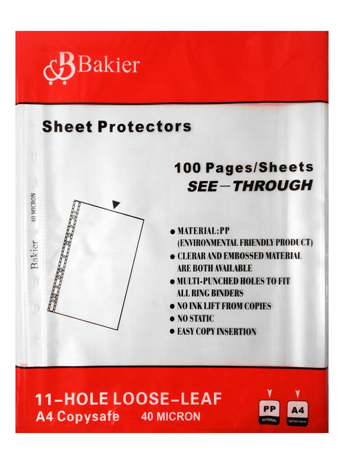 Bakier A4 Clear 11-Hole Sheet Protectors