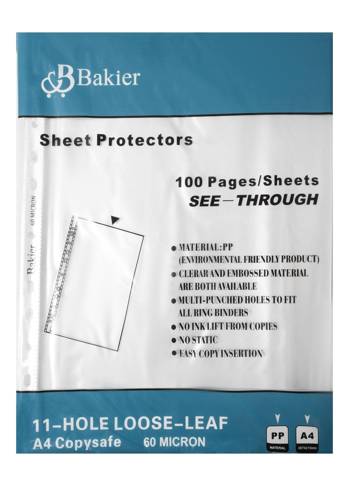 Bakier A4 Clear 11-Hole Sheet Protectors