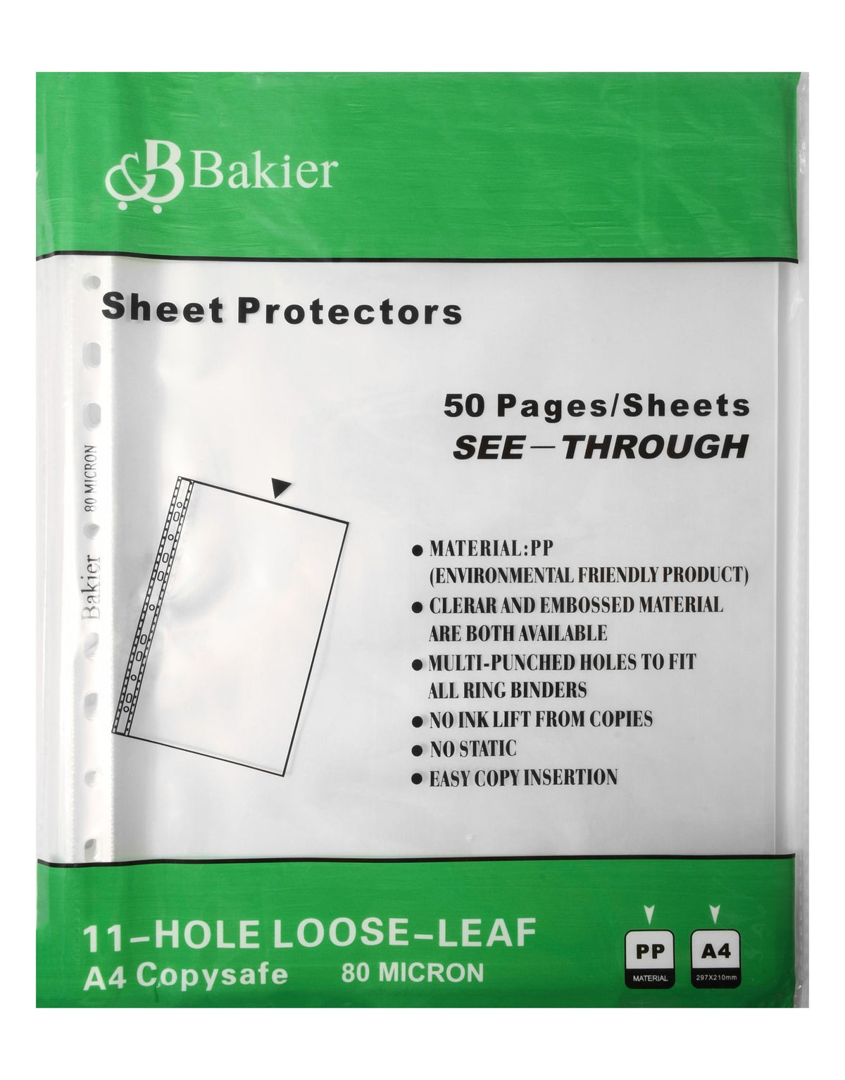 Bakier A4 Clear 11-Hole Sheet Protectors