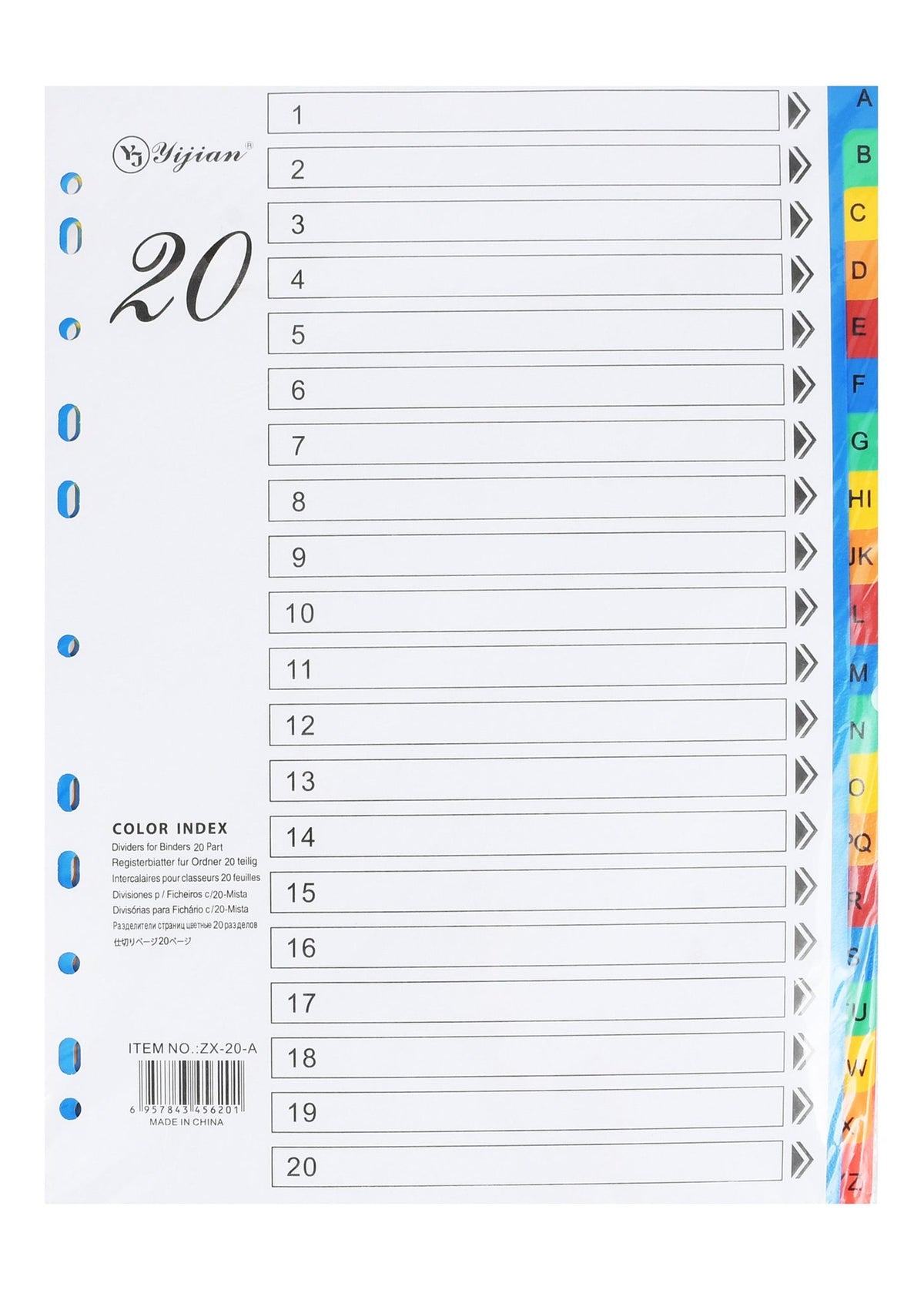Yijian A4 Assorted 1-20 Index File Dividers