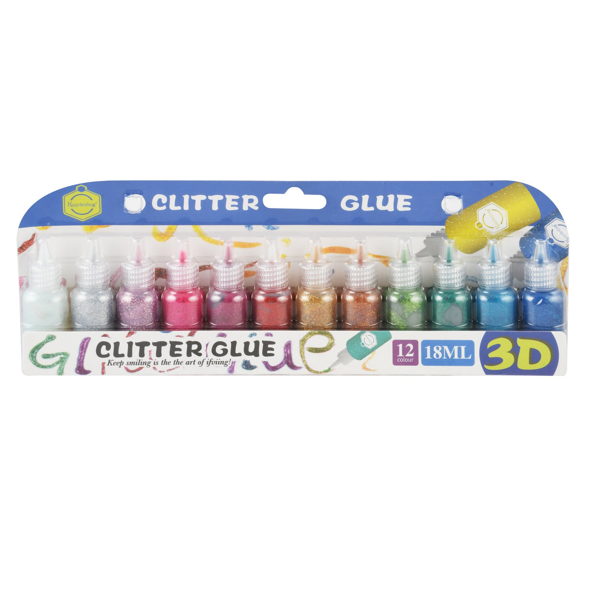 Keep Smiling Assorted Glittered Glue Acrylic Paints – 12 Colors, 12 ml