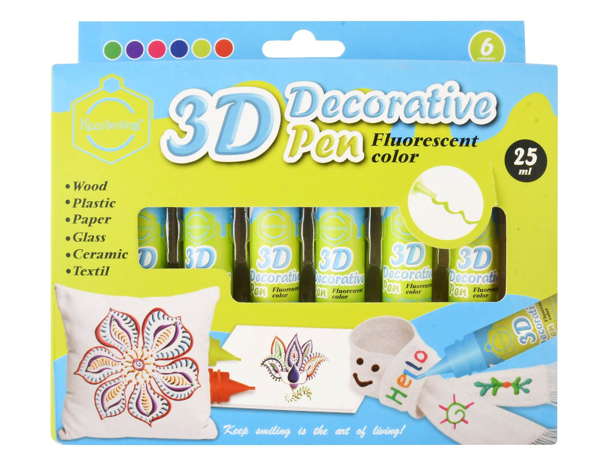 Keep Smiling Assorted Fluorescent 3D Decorative Pen Colors