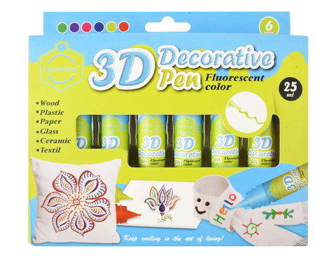 Keep Smiling Assorted Fluorescent 3D Decorative Pen Colors