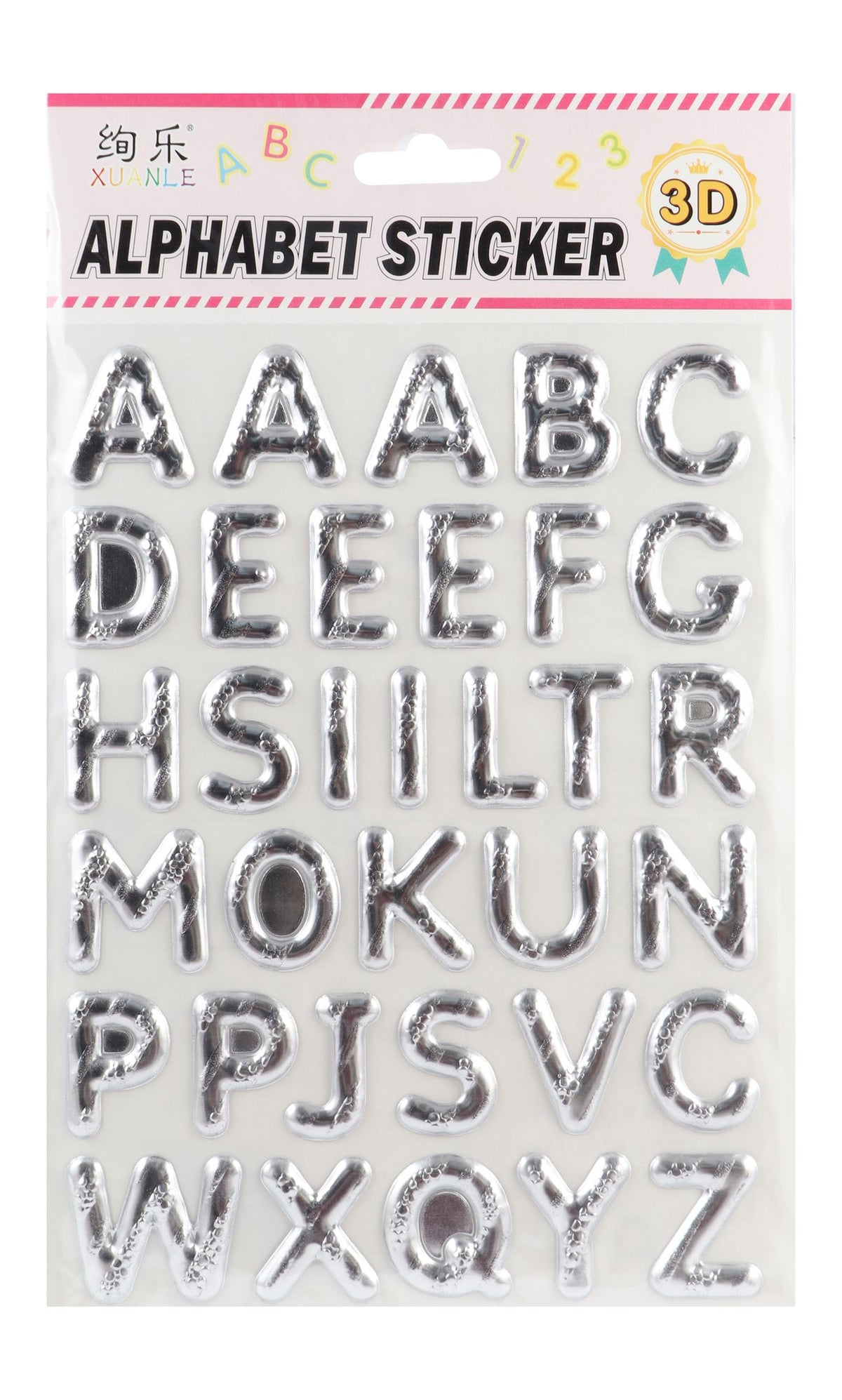 Xuanle Silver Letter Shaped 3D Stickers