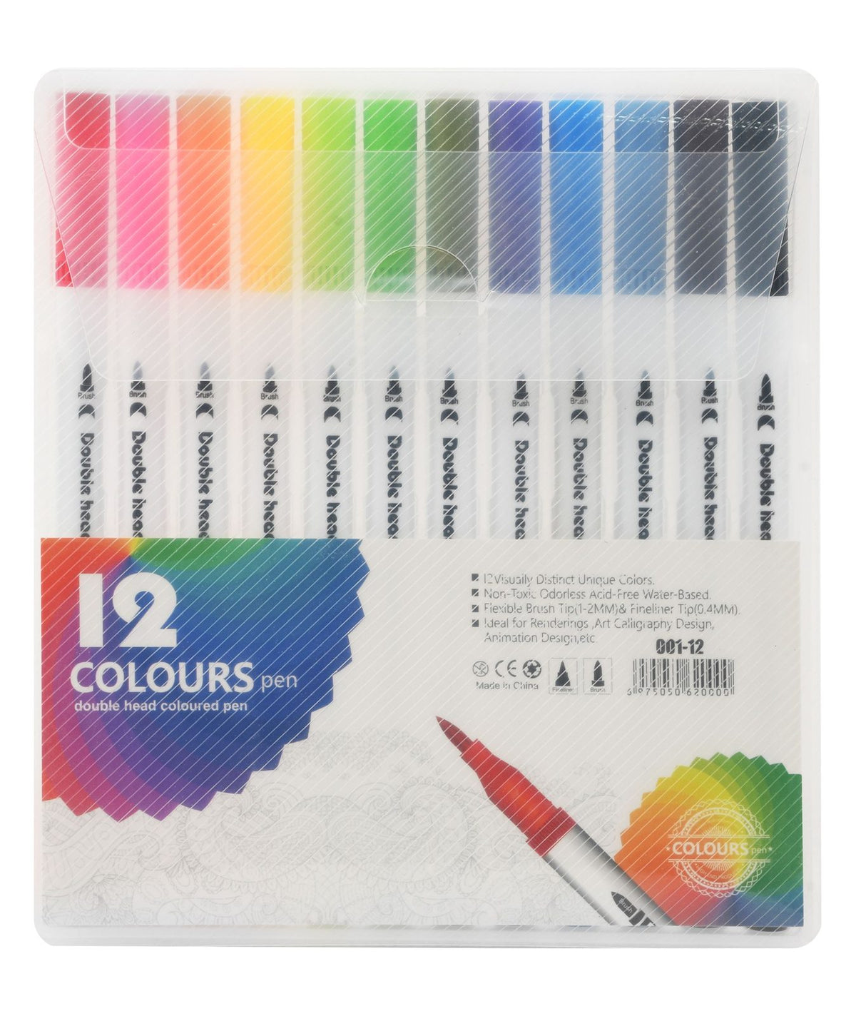 Dual-Tip Marker Set – 12 Pens, Brush Nib & Fineliner