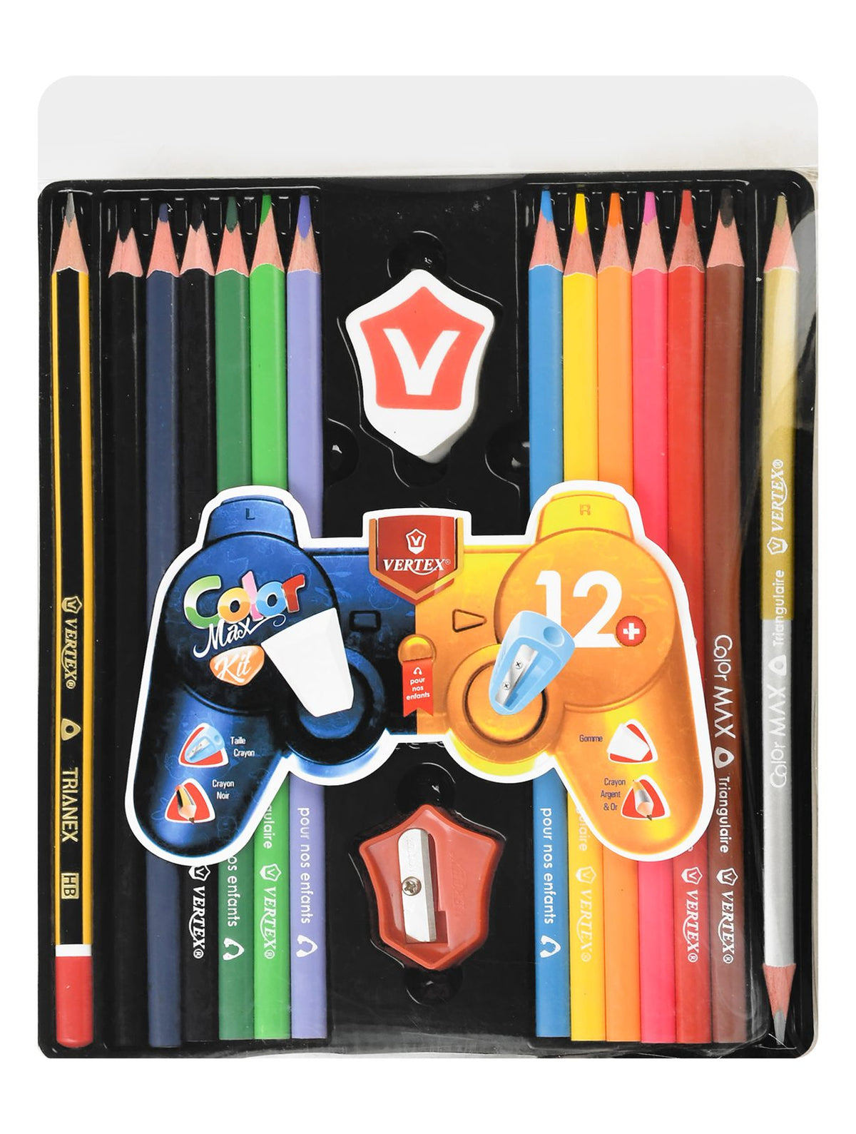 Coloring Set – 12 Colored Pencils, Sharpener, Eraser, Pencil & Metallic Pen