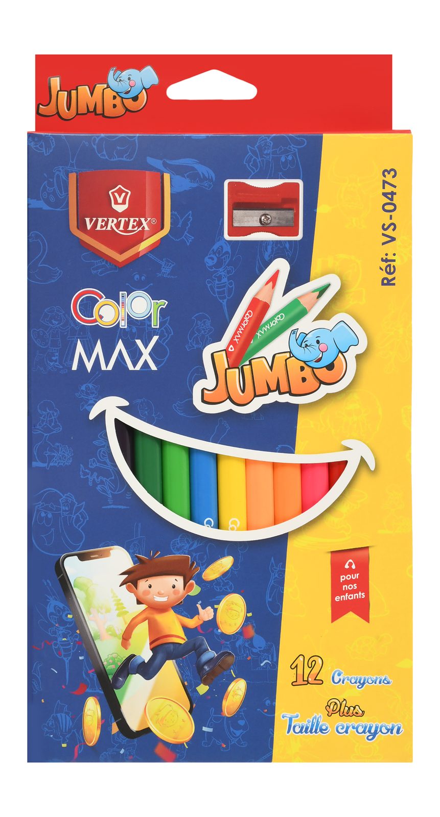 Vertex Long Jumbo Colored Pencils – 12 Colors + Sharpener