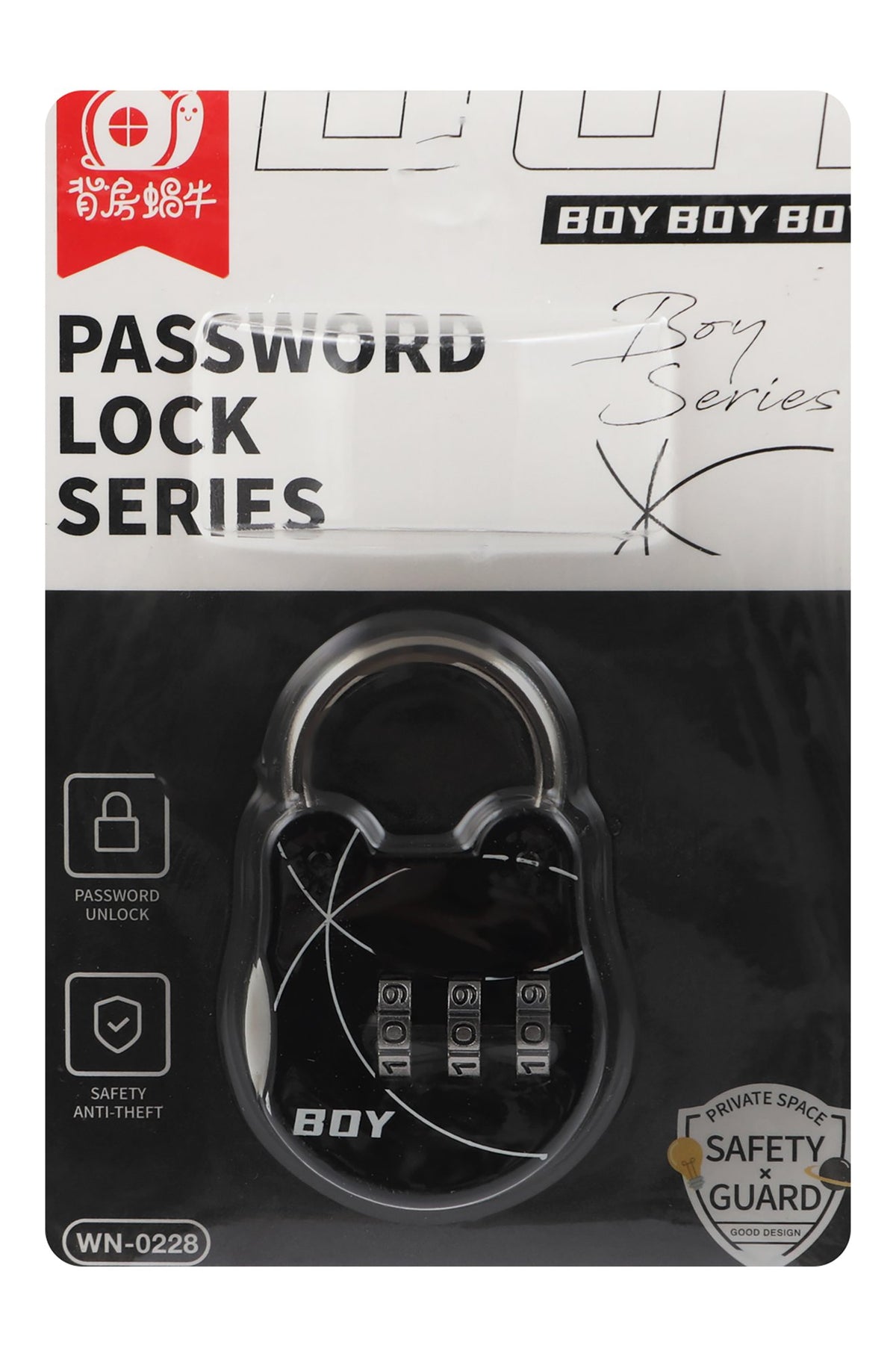 Boy Black 3 Digit Combination Padlock