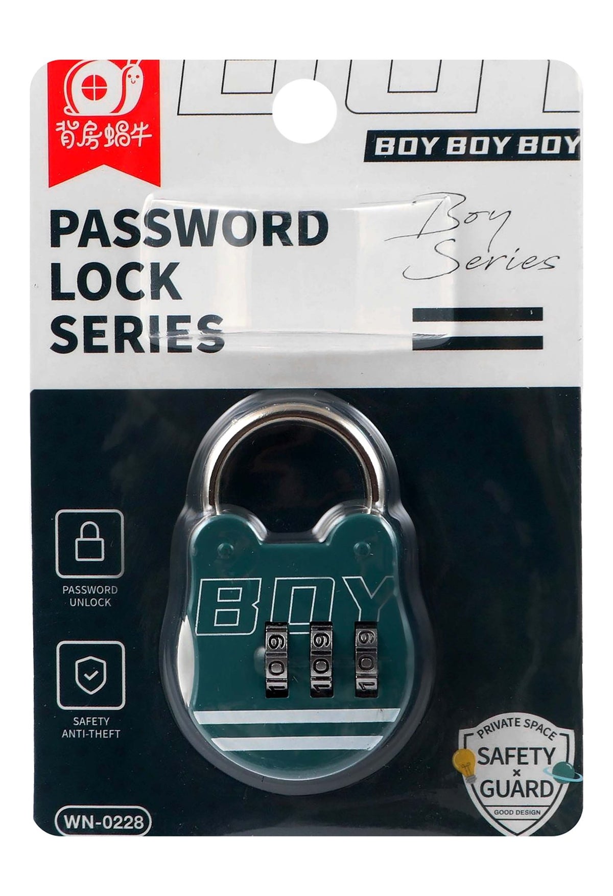 Boy Black 3 Digit Combination Padlock