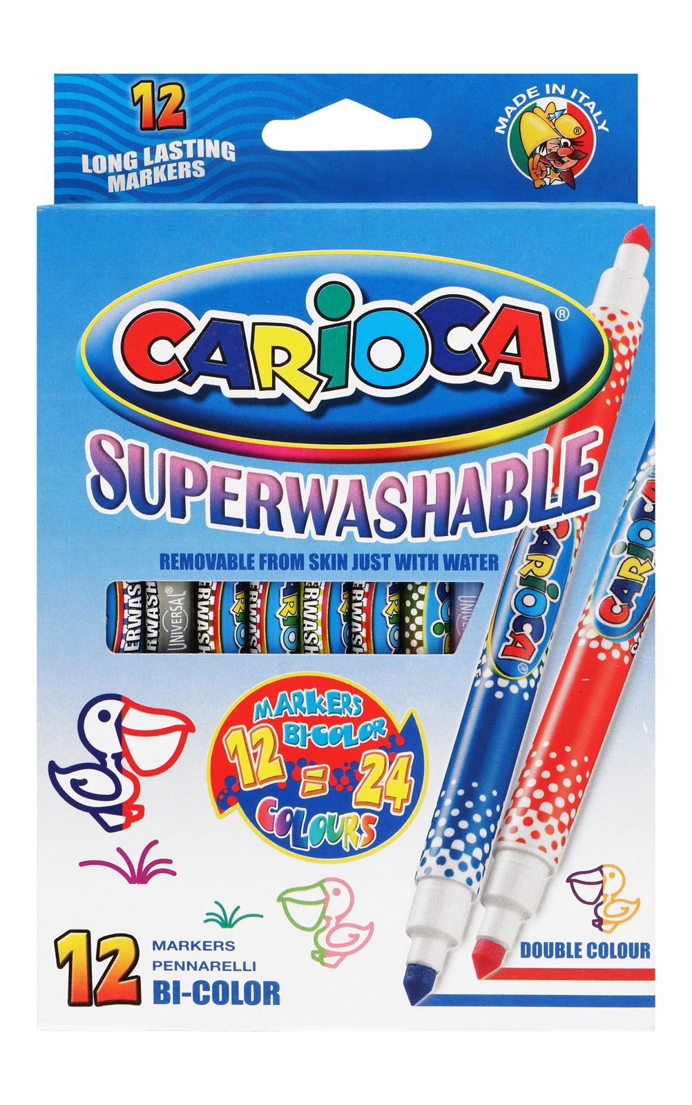 Carioca Dual-Color Felt Markers – 12 Pens, 24 Colors