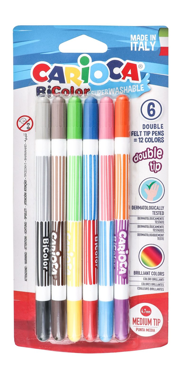 Carioca Dual-Color Felt Markers – 6 Pens, 12 Colors