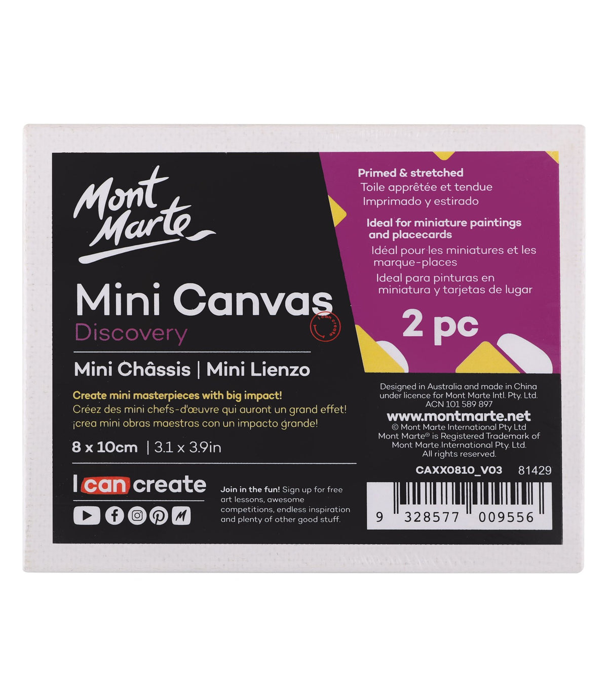 Mont Marte Discovery Mini Canvases – 8x10cm