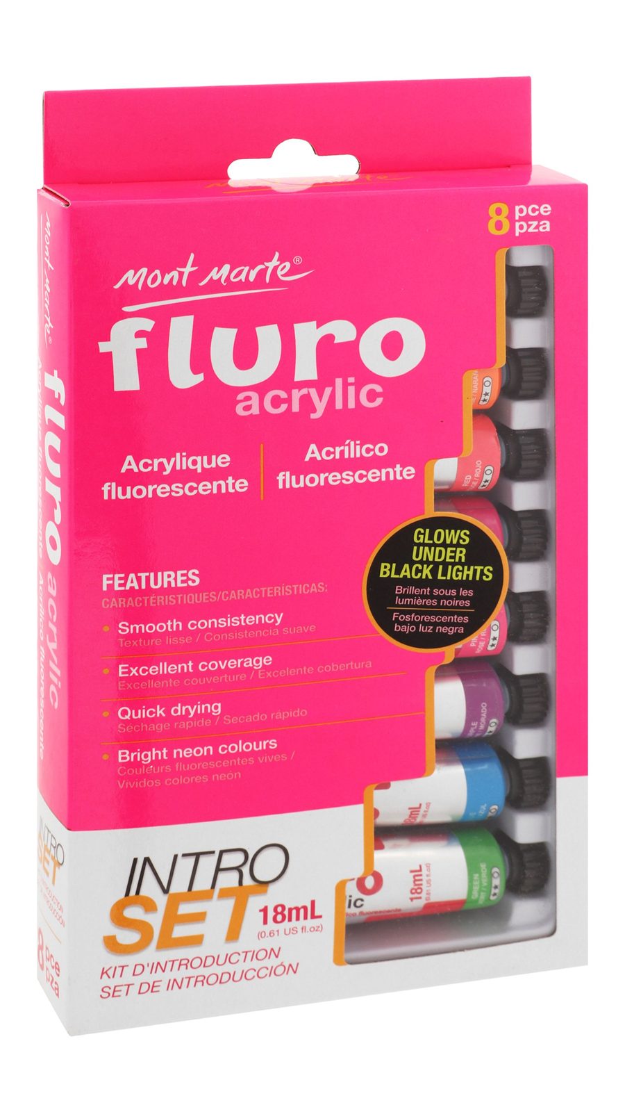 Mont Marte Fluorescent Acrylic Paint Set – 8 Colors