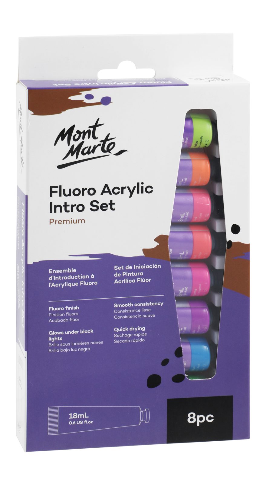 Mont Marte Fluorescent Acrylic Paint Set – 8 Colors
