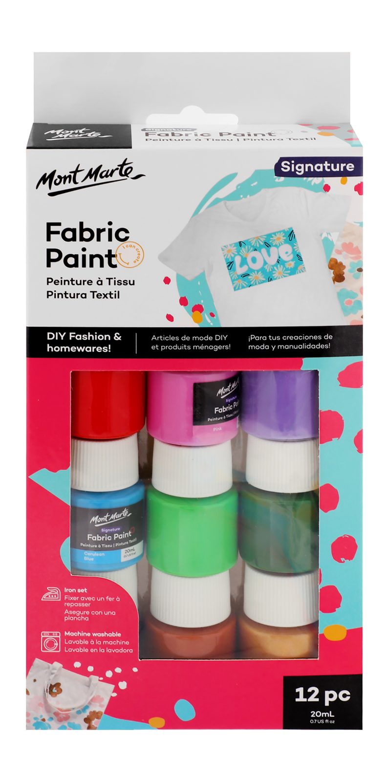 Mont Marte Fabric Paint Set – 12 × 20 ml