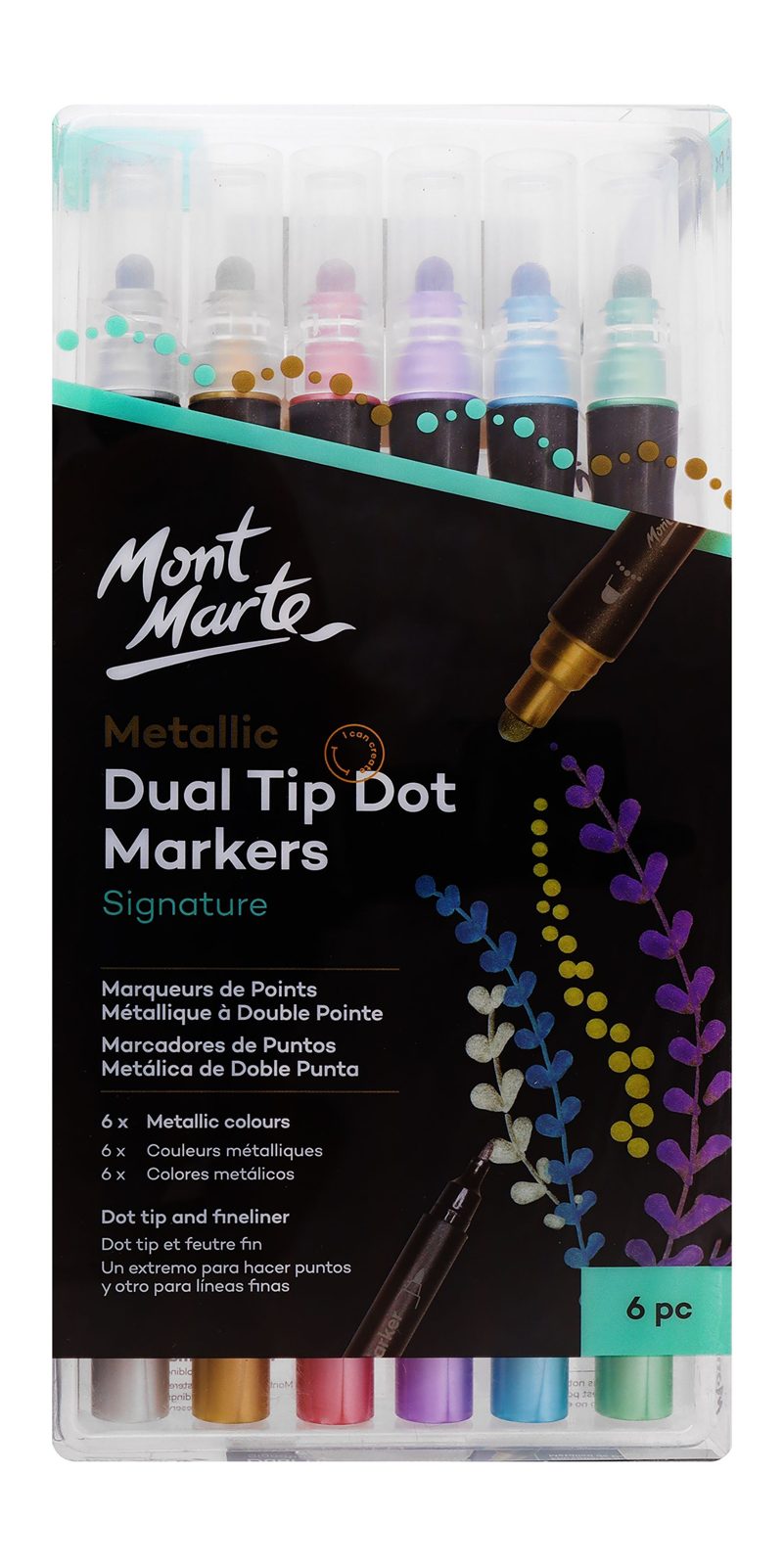Mont Marte Dual-Tip Metallic Markers – 6 Pens, PM0059