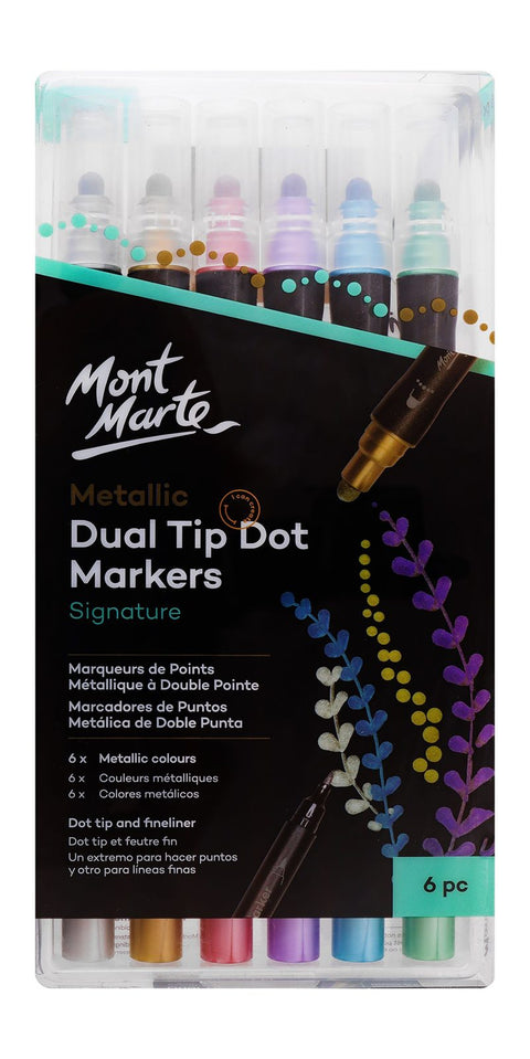 Mont Marte Dual-Tip Metallic Markers – 6 Pens, PM0059