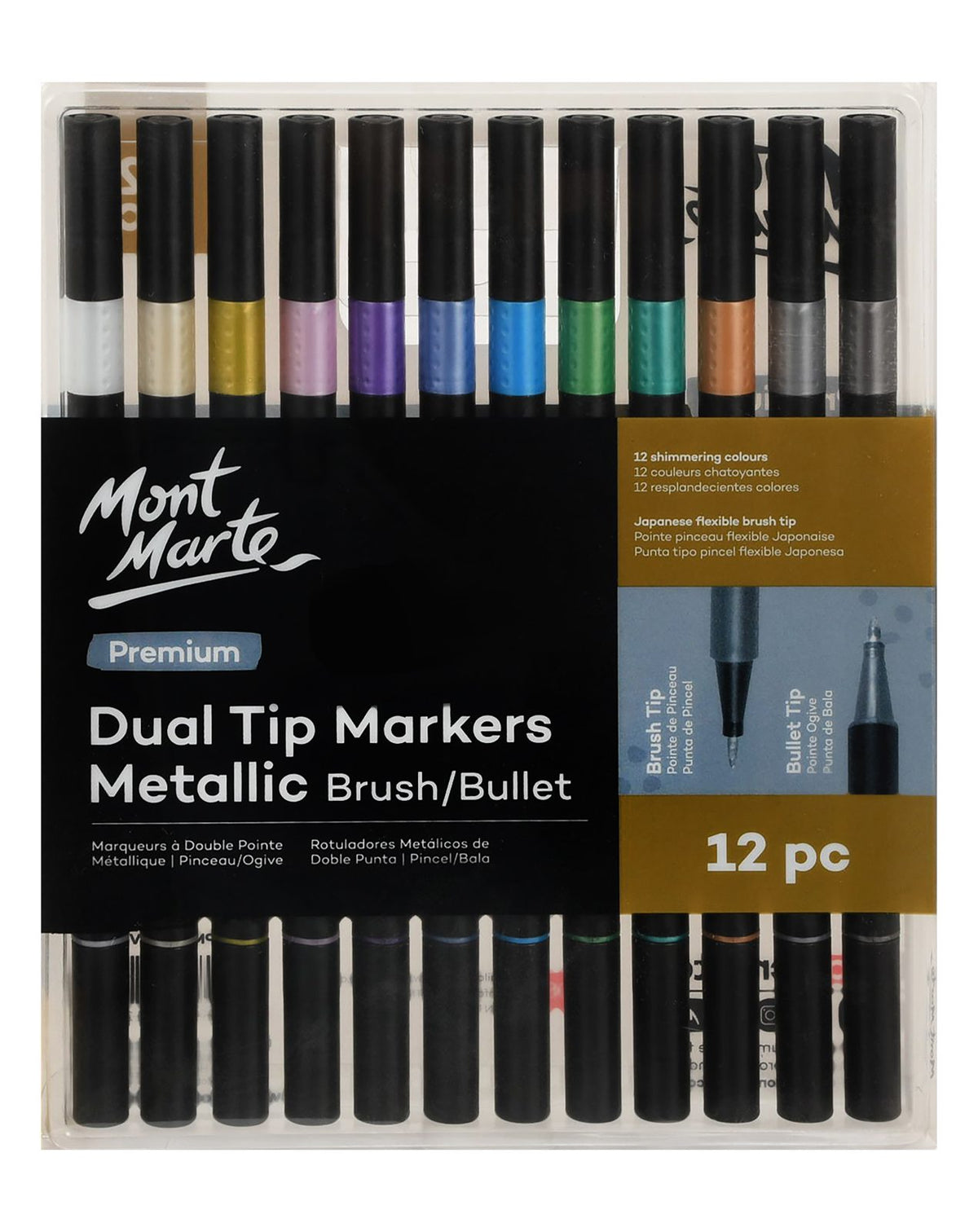 Mont Marte Dual-Tip Metallic Markers – 12 Pens, PM0063