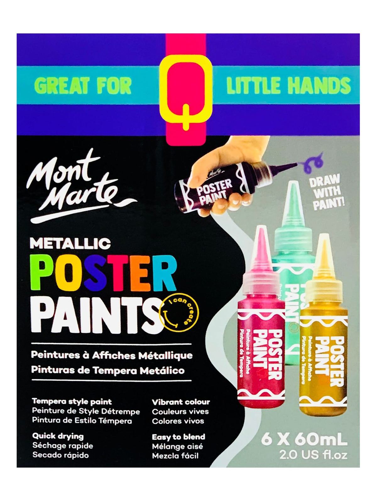 Mont Marte Metallic Poster Paint Set – 6 × 60 ml