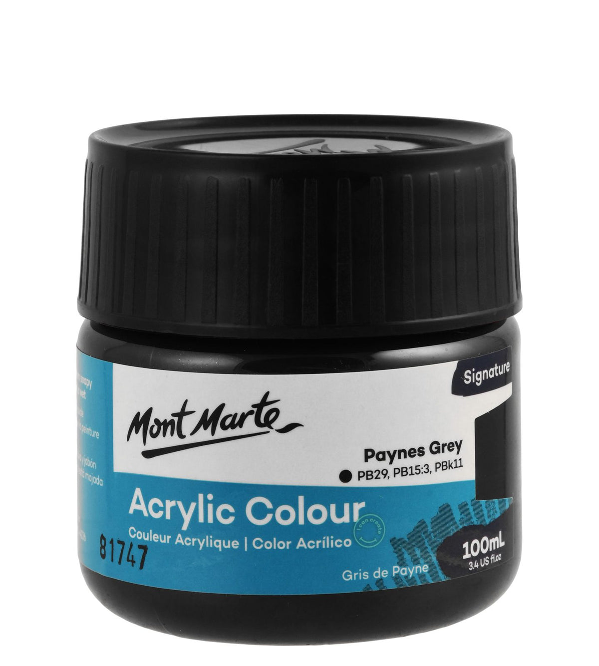 Mont Marte Acrylic Paint Jar 100 ml – Payne's Grey